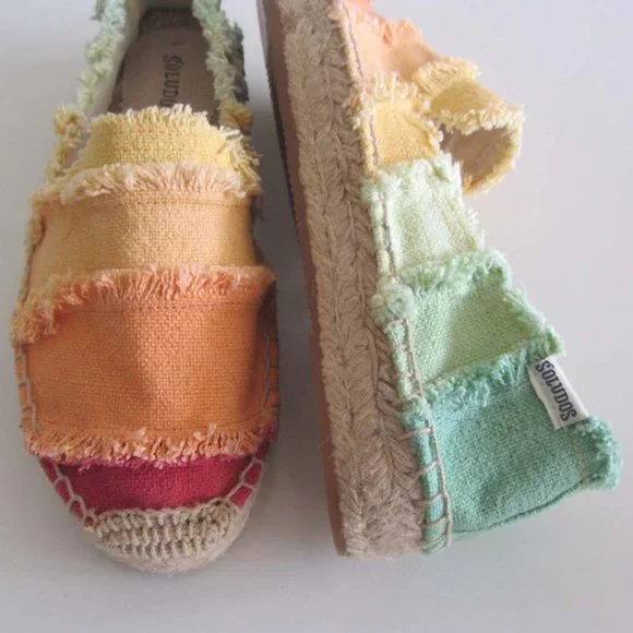 new SOLUDOS multicolored canvas platform espadrilles sz 5 - Picture 7 of 8